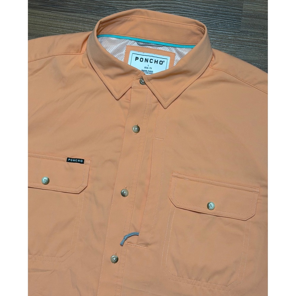 Poncho Outdoors The Mexican Sunset Mens Slim Fit SS Fishing Shirt Peach Sz L